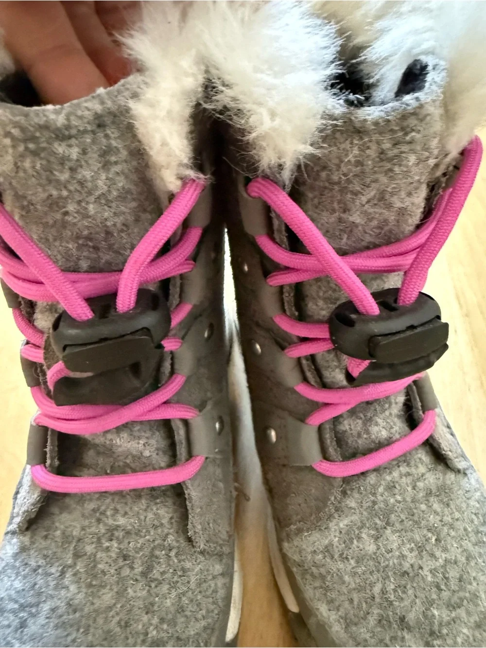 Sorel Youth Whitney II Joan Lace Insulated Winter Boots Gray Pink Size 9 girls